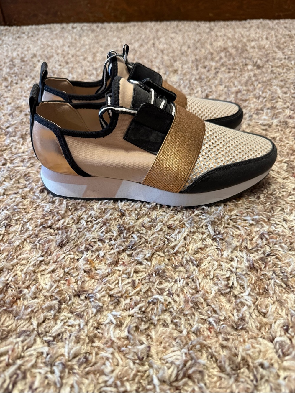 Steve Madden Beige, Gold and Black Slip-On Sneakers
